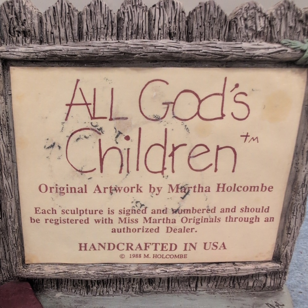 All Gods Children Martha Holcombe 1988 Handcrafted USA Figurine Girl Fence Sign - Picture 3 of 7